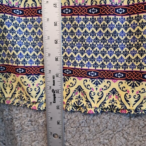 GiBiu Mini Dress Above Knee Yellow Blue Pink Sz Small Damask Style Pattern - Picture 8 of 9
